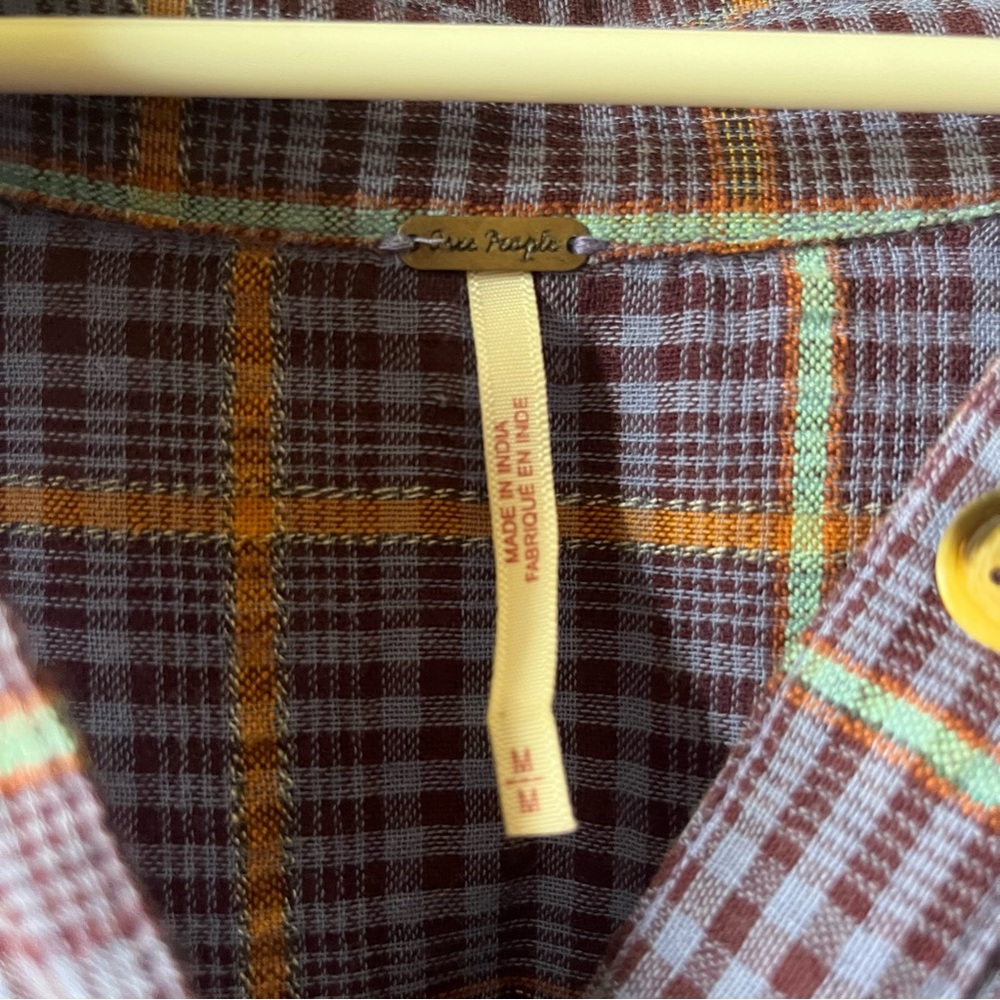 Free People Break My Stride Purple Metallic Plaid Oversized Button Up Shirt M - Picture 6 of 7